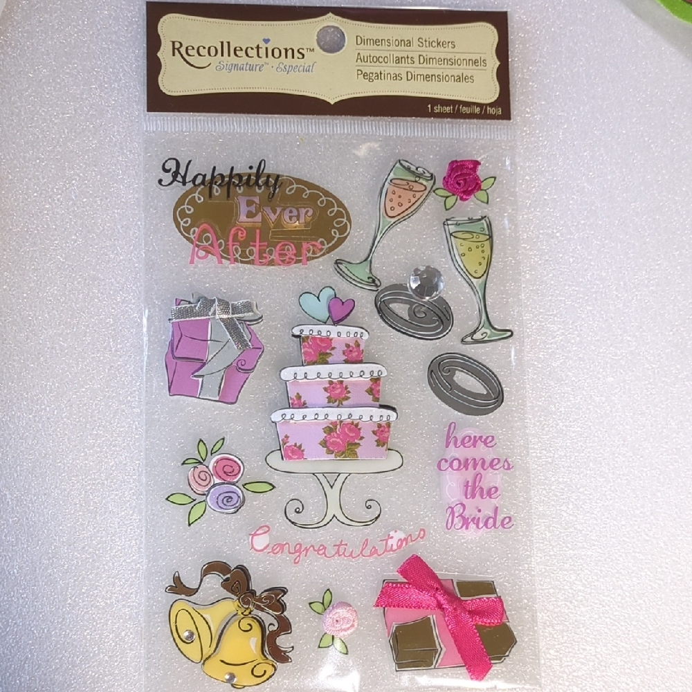 ❤️3/$10❤️Recollections Wedding Dimensional Stickers - Pink and Gold